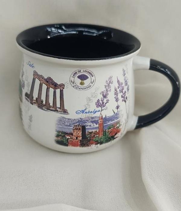 Bardak Kupa Seramik Kulplu 200 ml Yöresel Meşrubat Su Kahve Bardağı Antalya Görselli - Image 1