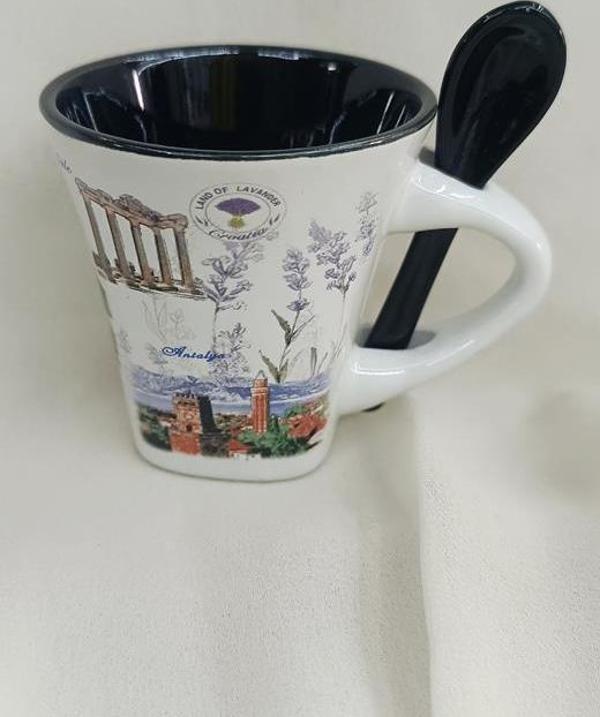Bardak Kupa Seramik Kulplu 100 ml Yöresel Meşrubat Su Kahve Bardağı Antalya Görselli - Image 1