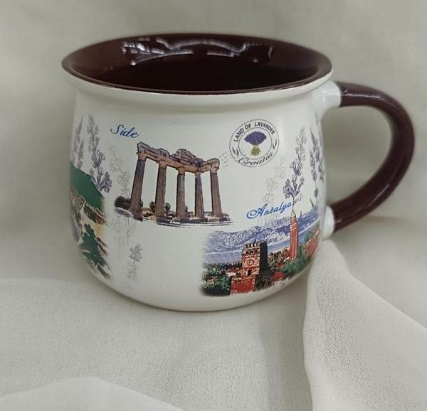 Bardak Kupa Seramik Kulplu 200 ml Yöresel Meşrubat Su Kahve Bardağı Antalya Görselli - Image 1
