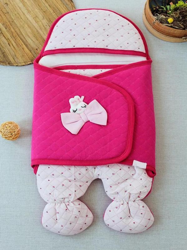 Yenidoğan Açılır Kucaklı Fiyonk Detay Ayaklı Kız Bebek Kundak Pembe - Image 1