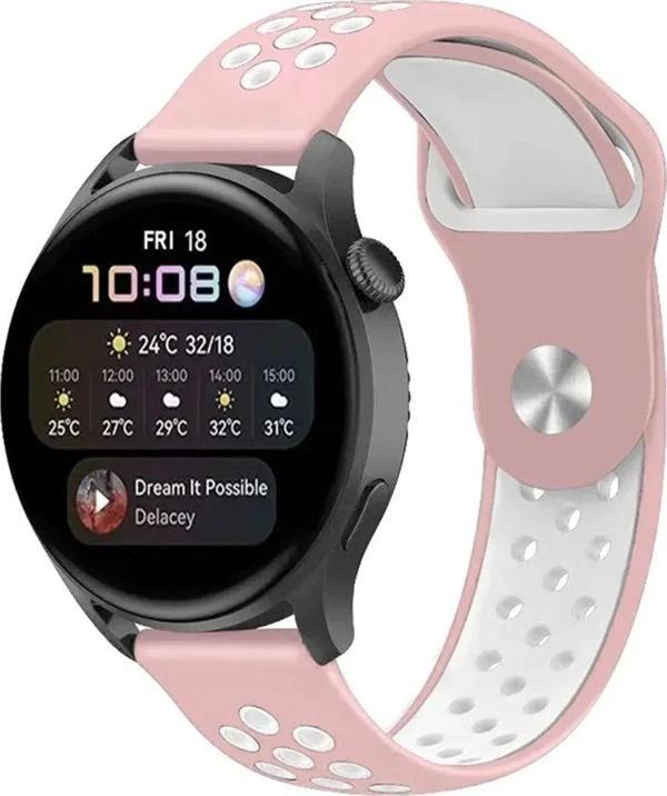 Watch 22mm Spor Delikli Kordon - Pembe-Beyaz - Image 1