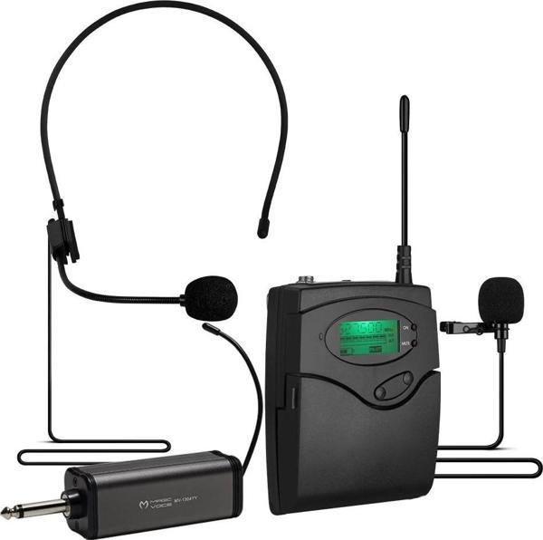 Magıcvoıce Mv-1303y Uhf 1 Yaka + 1 Headset Kablosuz Telsiz Mikrofon - Image 1