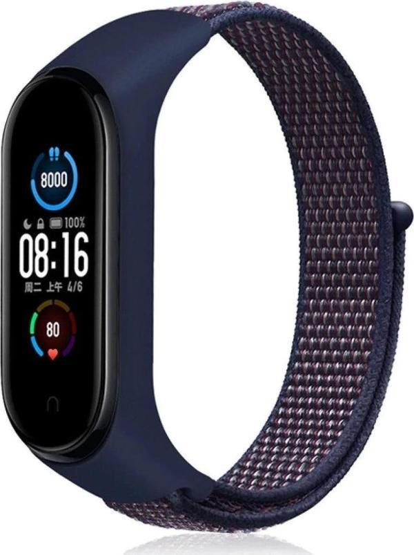 Xiaomi Mi Band 4 Hasırlı Cırtcırtlı Kordon - Lacivert-Mor - Image 1