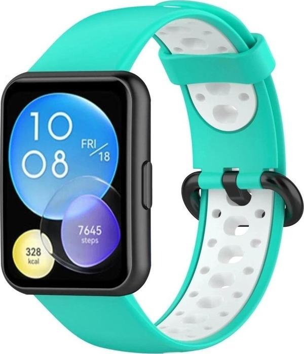 Huawei Watch Fit 2 Spor Delikli Kordon - Turkuaz-Beyaz - Image 1