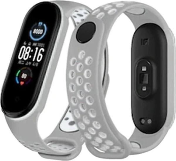Xiaomi Mi Band 4 Spor Delikli Kordon - Gri-Beyaz - Image 1