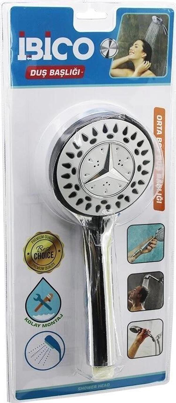 Mercedes Orta Yuvarlak- Bombeli=9.5cm Duş Başlık Kademeli Krom Gövde- Siyah Kenar-iğnesap:13.5cm - Image 1