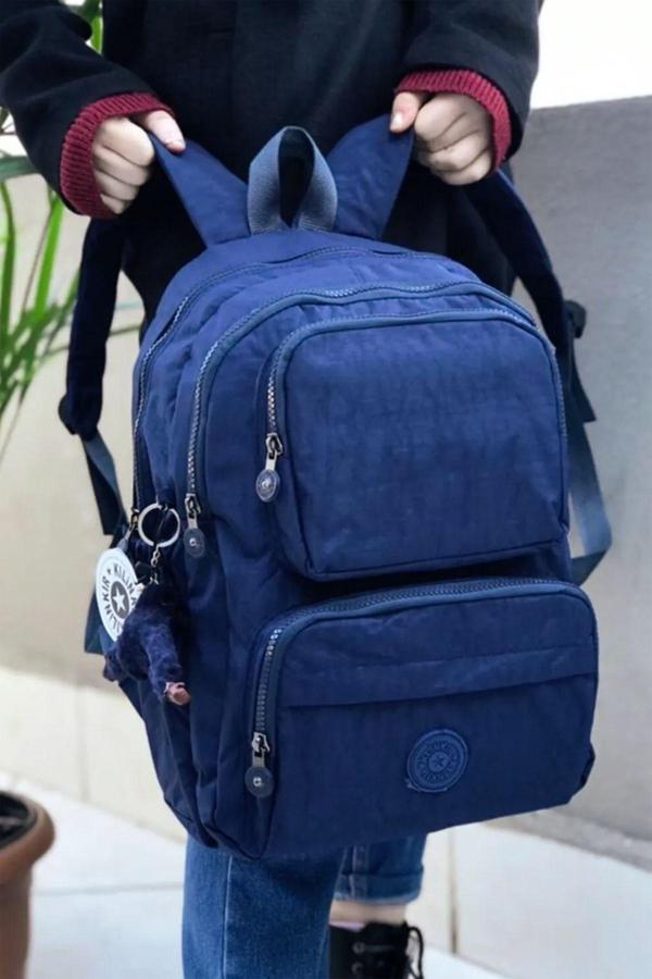 Capcanlı Renkli Çok Gözlü Geniş Hacimli Suya Dayanıklı Okul Çantası Krinkıl Kumaş Sırt Çantası - Image 1