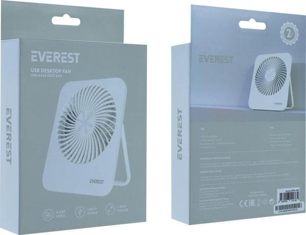 Everest Efn-601 Beyaz 2000Mah 4 Kademeli 4000Rpm Hız Metal Ayak Masaüstü Usb Fan - Image 1