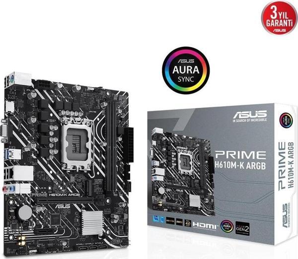 Asus Prime H610M-K Argb İntel Soket Lga1700 Ddr5 5600Mhz Matx Gaming (Oyuncu) Anakart - Image 1