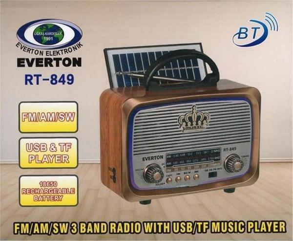 Everton Rt-849 Bluetooth Fm-Usb-Tf-Aux Şarjlı Nostaljik Radyo Güneş Panelli - Image 1