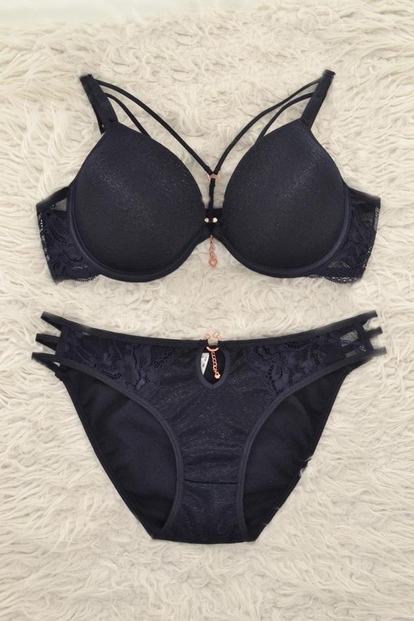 Le Jardin 5020-B Destekli-Balenli Silikon Taşlı Simli Sütyen Takımı - Image 1