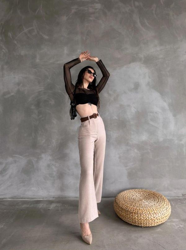 Moda Beli Kemerli Keten Pantolon - Image 1