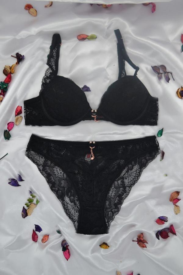 Le Jardin 5040-B Destekli-Balenli Slikonlu Taşlı Sütyen Takımı - Image 1