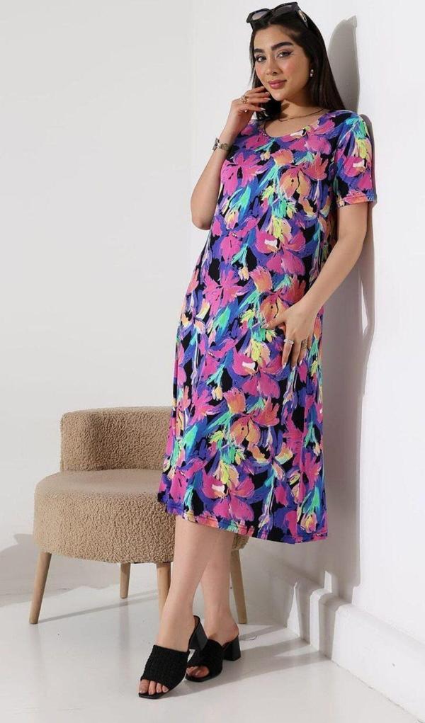 Moda Kadın Büyük Beden Likralı Esnek Ve Rahat Viskon Elbise - Image 1