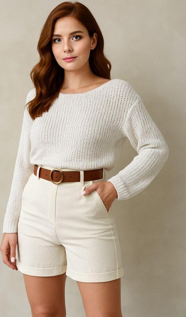 Moda Kadın Kemerli Çok Şık Gabardin Şort - Image 1