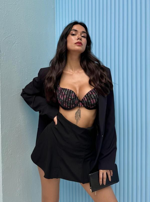 Simli Çiçek Desenli Destekli Sütyen Takım Cansoy - 683  - Image 1