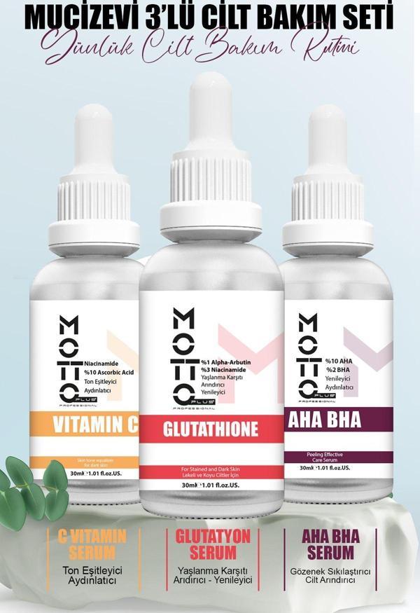 Motto Plus Professional 3'lü Cilt Bakım Serum Seti (C Vitamini - Glutatyon - AHA BHA) - Image 1