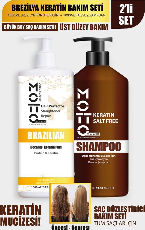 Motto Plus Professional Aşırı Yıpranmış Saçlar İçin Saç Düzleştirici Keratin & Tuzsuz Şampuan 2'li Set BÜYÜK BOY - Image 1