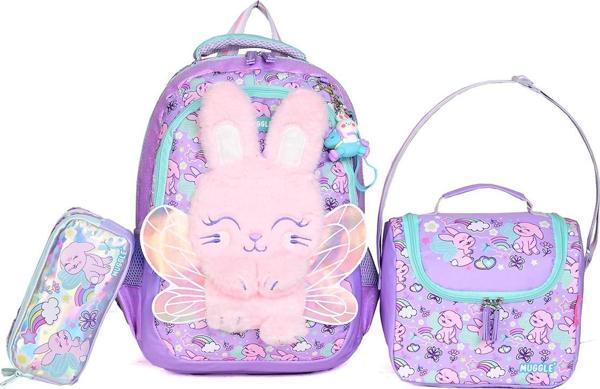 Muggle 5788 Pembe Tavşan Temalı Kız Çocuk 3'lü Okul Seti (Sırt Çantası + Beslenme Çantası + Kalemlik) - Image 1