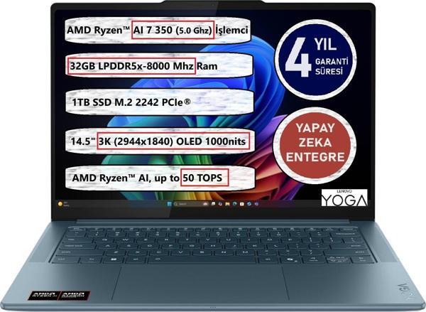 Lenovo Yoga Pro 7 14AKP10 Amd Ryzen AI 7 350 32GB Ram 1tb SSD 14,5" OLED 83KG000GTR Freedos Taşınabilir Bilgisayar - Image 1