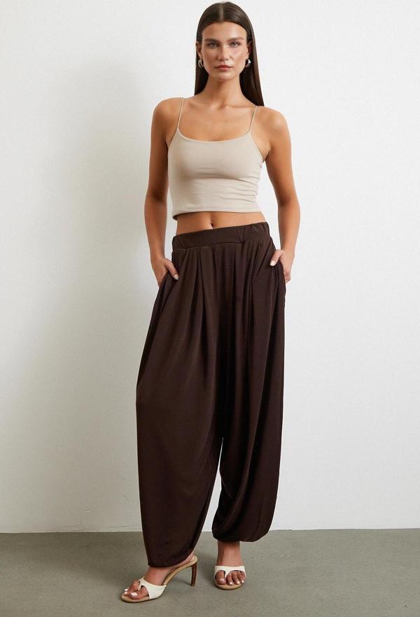 Paça Detaylı Şalvar Pantolon Kahve - Image 1