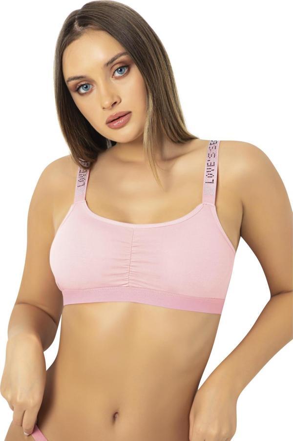 Luxxa Pedli Love Secret Yazılı Taşlı Toparlayıcı Spor Sütyen - Büstiyer  - Image 1