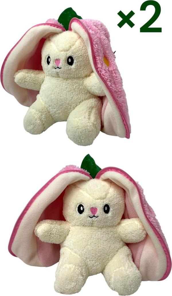 Ribac 2 Adet Sevimli Çilek Tavşan Peluş Çantalı Hediyelik 50 Cm Oyuncak - Image 1