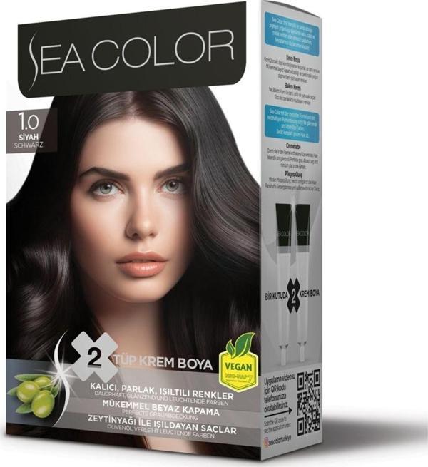 Sea Color Kalıcı Akmayan Saç Boyası 2 Adet Boya+Oksidan+Eldiven+Bakım Kremi - Image 1