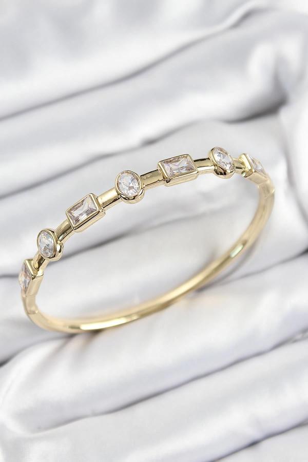 Pirinç Zirkon Taşlı Geometrik Model Model Gold Renk Kadın Kelepçe - Image 1