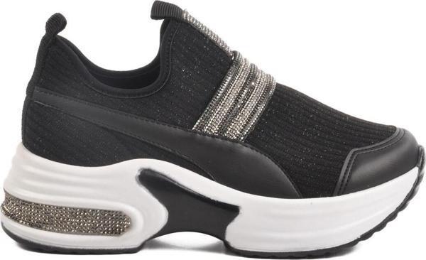 Siyah Beyaz Anorak Taşlı Kadın Sneaker 702307 Z - Image 1