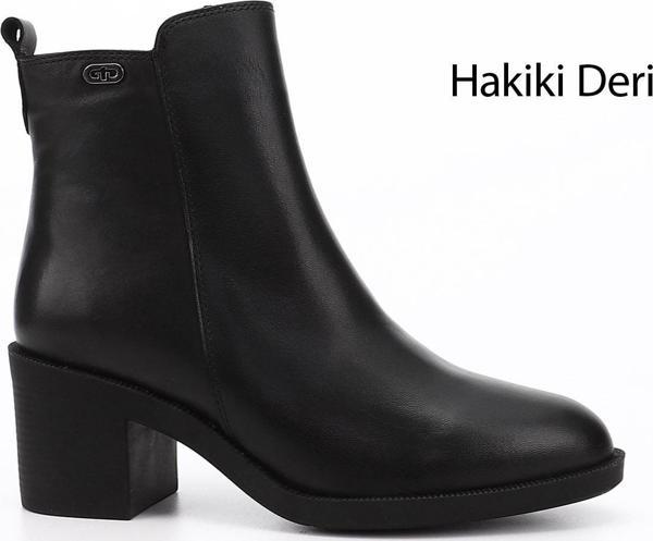 Kadın Siyah Fermuarlı Kalın Topuklu Hakiki Deri Bot - Image 1