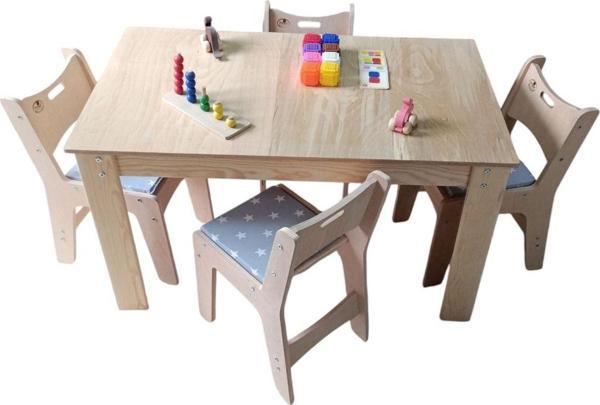 Masal Oyuncak Ahşap Anaokulu Masası + 4 Ergonomik Sandalye Minderli - Image 1