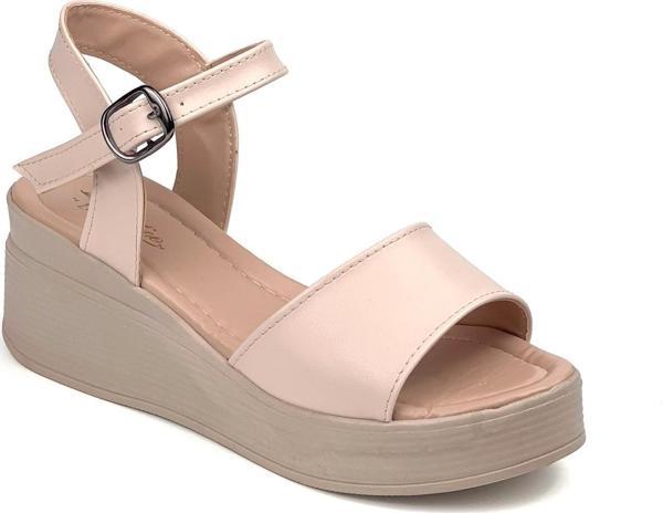 Kadın Krem Dolgu Topuklu Sandalet 6 Cm Rahat Yüksek Topuklu - Image 1
