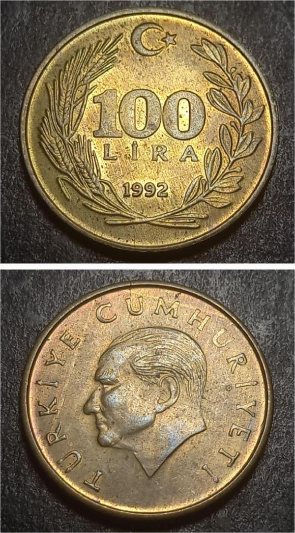 Escoines Koleksiyon 39963687b0c444c9fc 1992 Pirinç 100 Lira ÇA/ÇİL Eski Madeni Para - Image 1