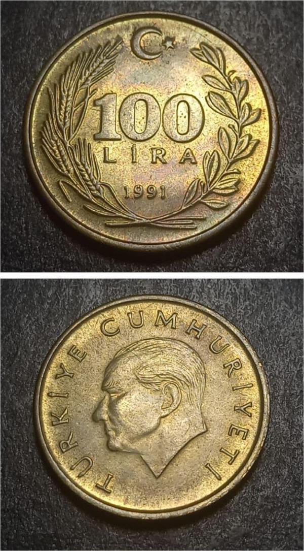 Escoines Koleksiyon 39963687b0c4cc98f3 1991 Pirinç 100 Lira ÇA/ÇİL Eski Madeni Para - Image 1