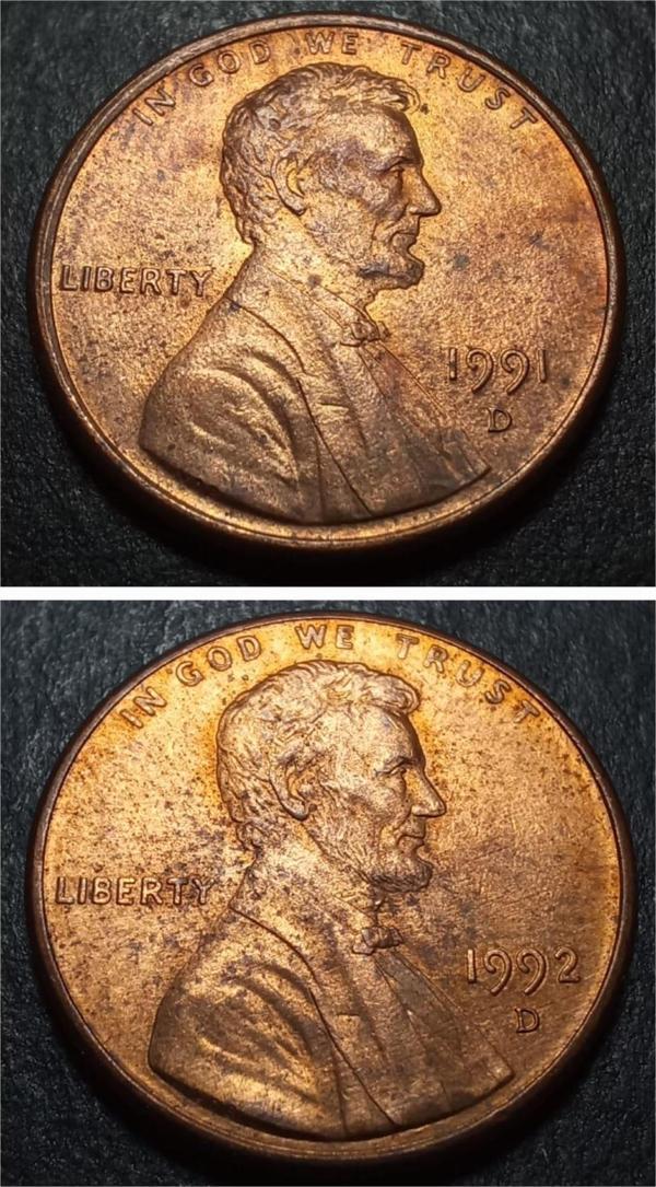 Escoines Koleksiyon 39963687c59a340f Abraham Lincoln 1991/1992ABD Denver 1Cent Eski Yabancı Madeni - Image 1