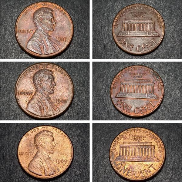Escoines Koleksiyon 687c57c547b28 Abraham Lincoln 1987/1988/1989ABD 1Cent Eski Yabancı Madeni Para - Image 1