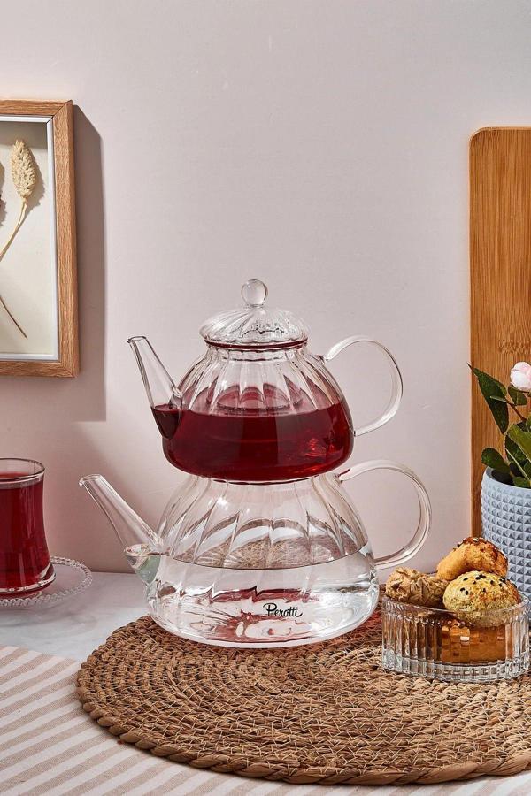 Kitchen Line Vitor Cam Çaydanlık Cam Süzgeçli Isıya Dayanıklı Cam 1500Ml Suluk-600Ml Demlik - Image 1