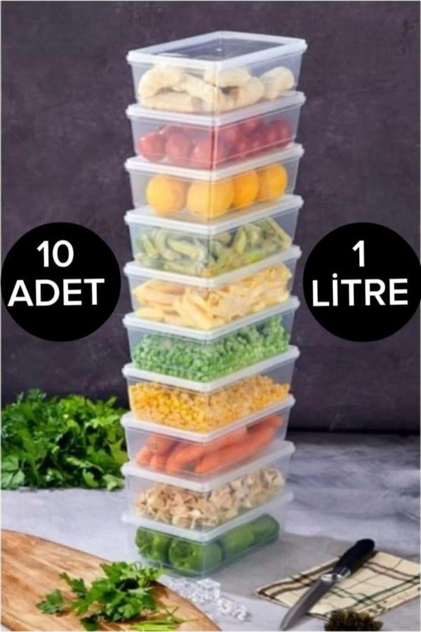 Kitchen Line 10 Adet Kendinden Kapaklı Derin Dondurucuya Uygun Buzluk Kabı Saklama Kabı Düzenleyici - Image 1