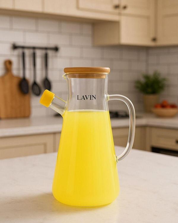 Kitchen Line Bambu Kapaklı 1 Litre Borosilikat Yağdanlık - Image 1