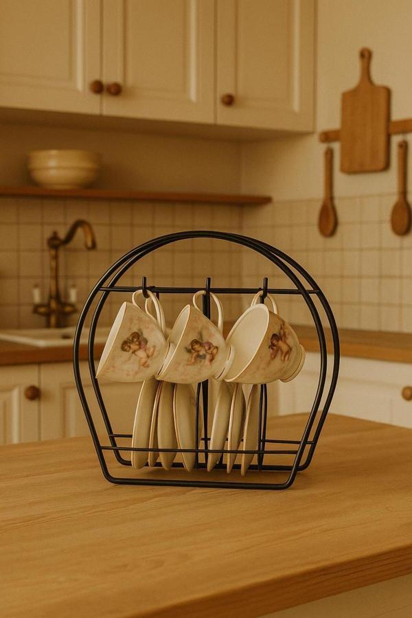 Kitchen Line Fincan Takımı Standı , Kahve Fincan Askısı Tabaklı Tezgah Üstü Siyah Renk - Image 1