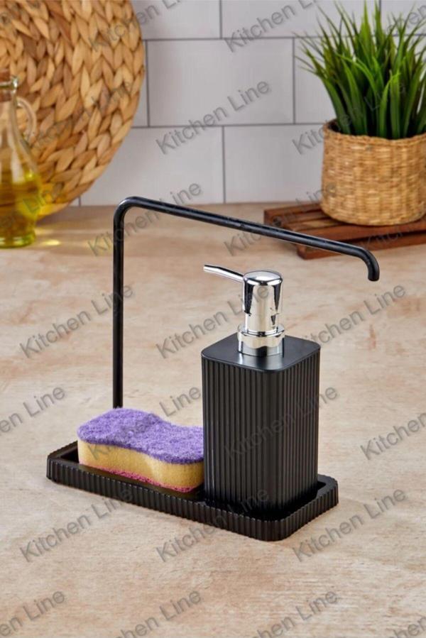 Kitchen Line Askılı Mutfak Sıvı Sabunluk- Mutfak Bezi Askılı, Sünger Hazneli- Mutfak Lavabo Seti Siyah - Image 1