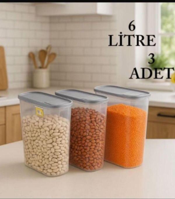 Kitchen Line Erzak Bakliyat Kiler Saklama Kabı 3'Lü, 6Lt - Image 1