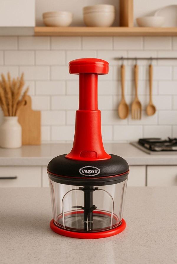 Kitchen Line Manuel Üstten Basmalı,Yeni Nesil Pratik 3 Bıçaklı Doğrayıcı Rondo Kırmızı - Image 1