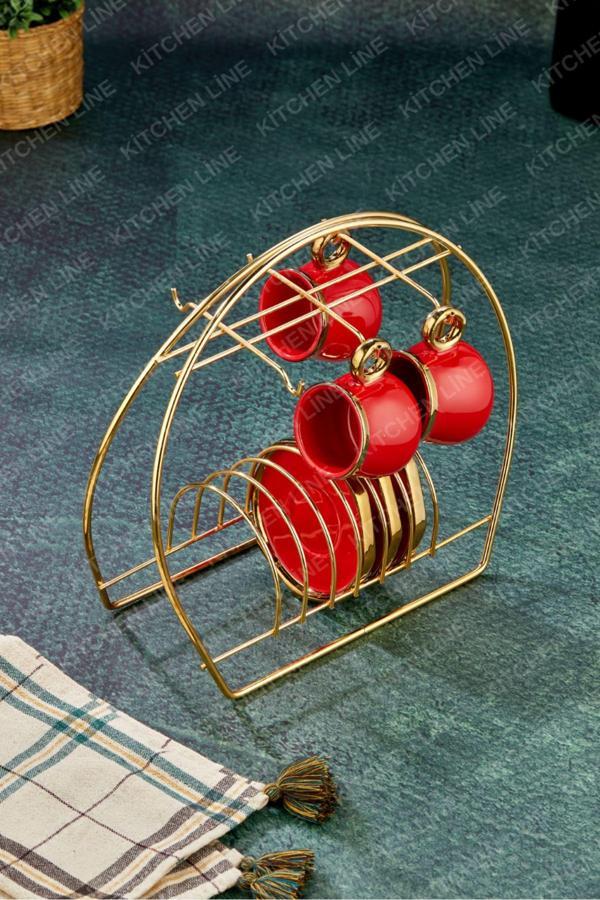 Kitchen Line Altın Rengi Fincanlık Gold Fincan Standı 6Lı Sunum Gold Fincan Standı - Image 1