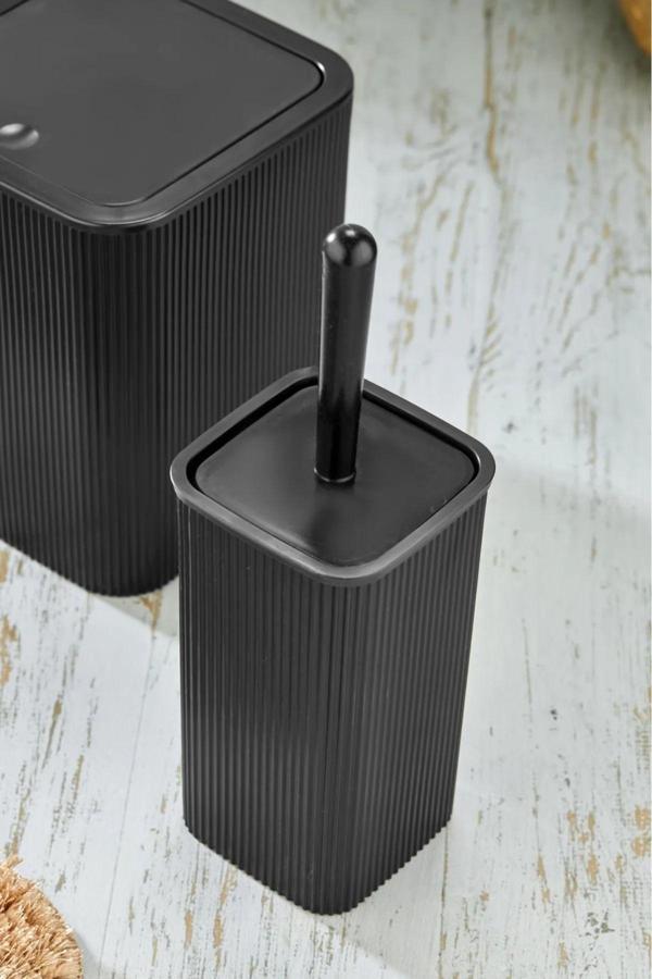 Kitchen Line Kare Çöp Kovası Tuvalet Fırçası Set 2'Li 5 Litre Siyah - Image 1