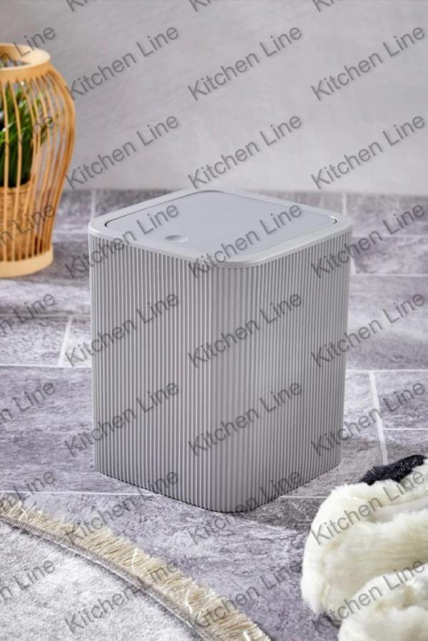 Kitchen Line Çizgi Model, Kare Dönen Plastik Kapak Banyo Mutfak Tezgah Üstü Çöp Kovası 4Lt Gri - Image 1