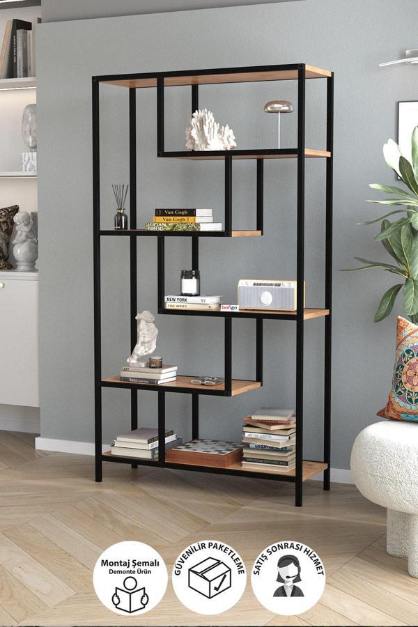 Bofigo 6 Raflı Kitaplık Dekoratif Kitaplık Metal Kitaplık Ofis Kitaplığı Larissa Çam - Image 1