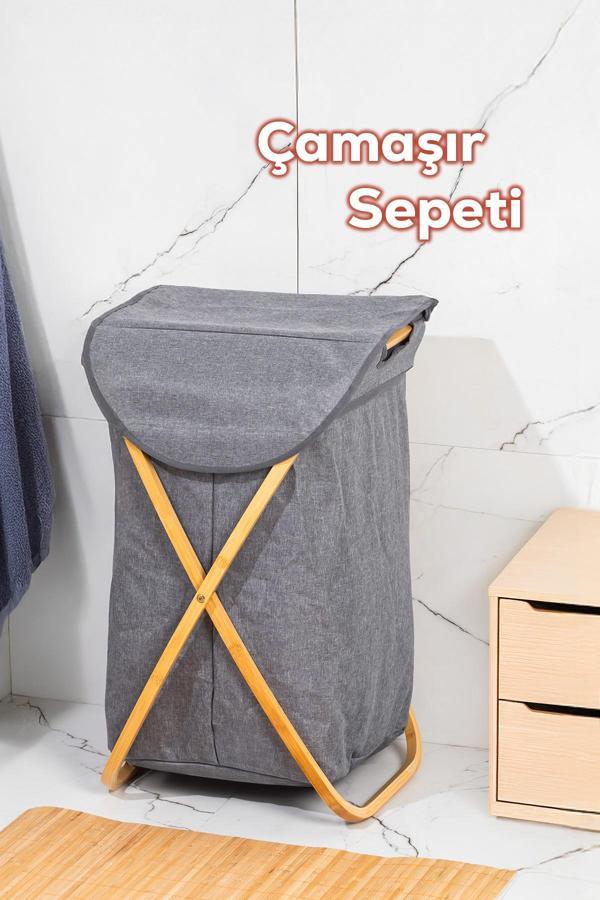 Porsima Mio-100 Bambu Banyo Kirli Çamaşır Sepeti Banyo Düzenleyici Sepet 40,5X65,5 cm - Image 1