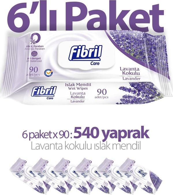 Fibril Lavanta Kokulu Islak Mendil 6x90 Lı Paket 540 Yaprak - Image 1